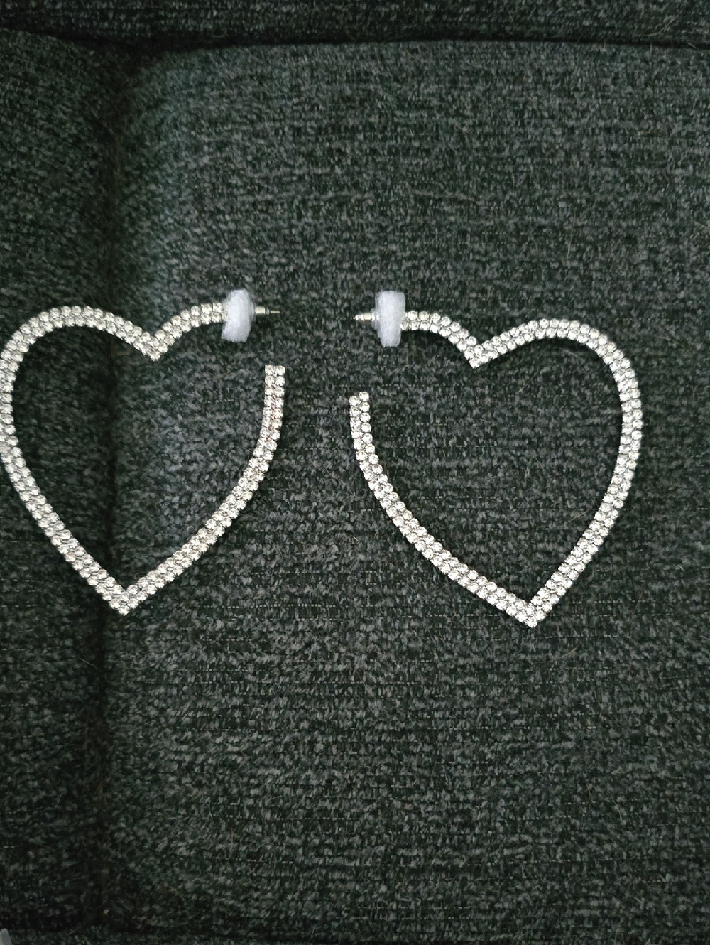 Rhinestone Heart Hoop Earrings - Silver Sparkle